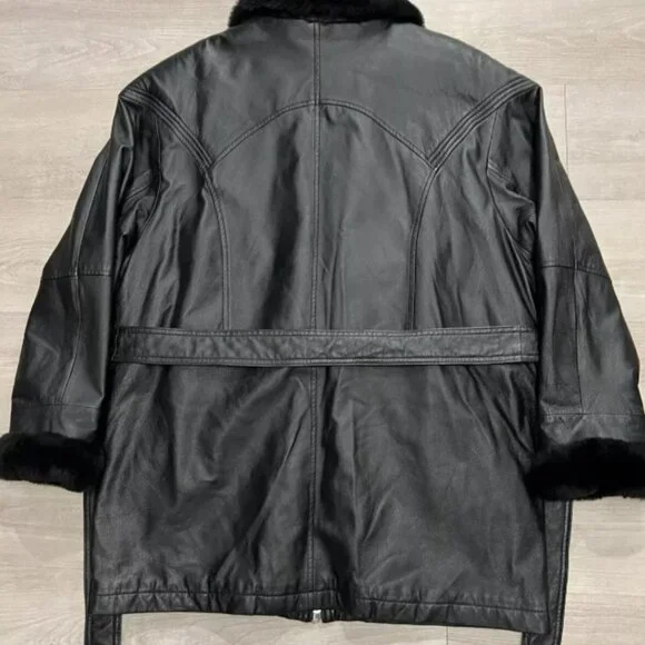 Wilsons Leather Black Fur Lined Heavy Full Zip Bomber Jacket Men’s Size Large